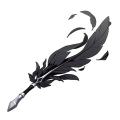 Poster - sleek, black feathered spear with silver tip and decorative accents, isolated on white background, exudes elegance and mystery