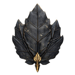 Poster - detailed obsidian leaf insignia with gold accents isolated on white background, showcasing intricate craftsmanship and elegant design