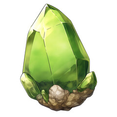 Poster - vibrant green peridot crystal with sharp facets and natural base, isolated on white background, showcasing its clarity and brilliance