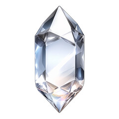 Poster - clear, faceted quartz crystal with diamond like shape is isolated on white background, showcasing its reflective and transparent qualities
