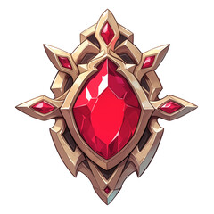 Poster - vibrant ruby chevron emblem with intricate gold detailing, isolated on white background, exudes elegance and luxury. design features sharp geometric shapes and central gemstone