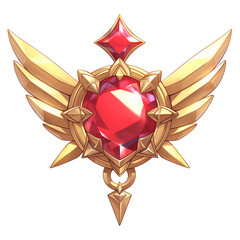 Poster - golden insignia with large red gem at its center, featuring wings and star, isolated on white background. design is ornate and symbolizes achievement or honor