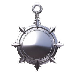 Poster - shiny silver medal with unique star shaped design and intricate detailing, isolated on white background, exudes elegance and prestige