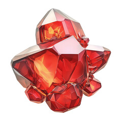 Poster - vibrant red spinel crystal with complex geometric structure, isolated on white background, showcasing its multifaceted and reflective surfaces