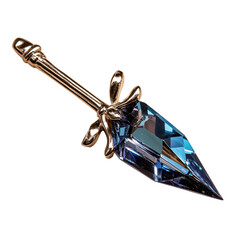 Poster - gold arrow with tanzanite crystal tip is isolated on white background, showcasing its intricate design and luxurious appearance