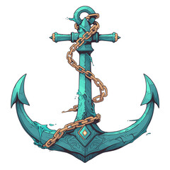 Poster - Turquoise anchor with intricate design and chain detail isolated on white background, evoking nautical theme