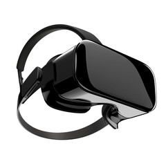Poster - sleek black VR headset with adjustable straps, isolated on white background, showcasing modern technology and immersive design
