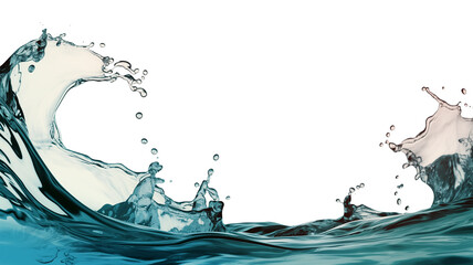 Poster - Dynamic water splash with ripples isolated on white background, showcasing fluid motion and energy. Perfect for design projects needing natural, refreshing element
