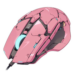 Poster - futuristic pink gaming mouse with intricate design and glowing accents, isolated on white background, showcasing advanced technology and style