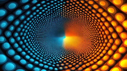 Poster - An abstract digital design featuring vibrant blue and orange circular patterns spiraling towards a bright center, creating a captivating sense of depth and movement.