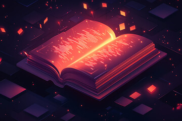 Poster - A glowing, open book surrounded by floating digital elements, symbolizing knowledge and technology.