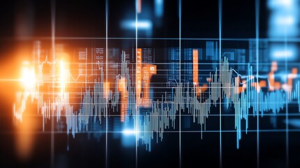 Aufkleber - Abstract digital graph showing financial data trends with glowing lines and signals. Perfect for illustrating finance, analytics, investment, and technology concepts in media.