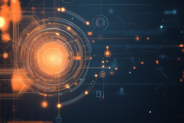Poster - Abstract representation of technological concepts featuring glowing circles and circuits, ideal for illustrating innovation, digital transformation, and advanced data processing.