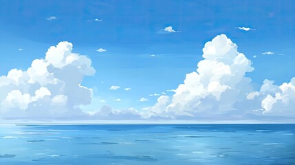 Wall Mural - endless ocean under a soft blue sky, a view of calm waters meeting gentle clouds --chaos 12 --ar 16: