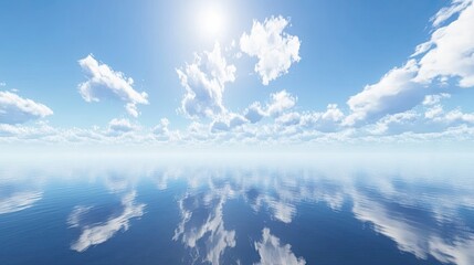 Wall Mural - peaceful ocean with a vast blue sky above, clear clouds reflecting on the still water