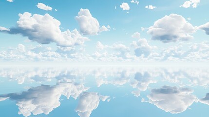 Wall Mural - scenic ocean view with a clear blue sky, scattered white clouds floating above the still water