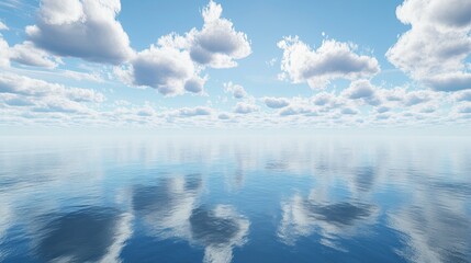 Wall Mural - peaceful ocean with a vast blue sky above, clear clouds reflecting on the still water