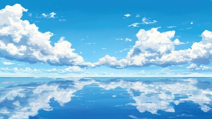 Wall Mural - scenic ocean view with a clear blue sky, scattered white clouds floating above the still water