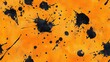 © NeuralNiche - Seamless pattern of artistic black watercolor splatter and decorative elements on vibrant orange paper background ideal for fabric design graphic projects