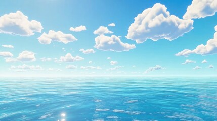 Wall Mural - tranquil blue sky with a few clouds, spreading over a calm and quiet ocean