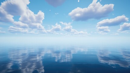Wall Mural - tranquil scene with a clear sky and soft clouds over a calm, endless ocean horizon