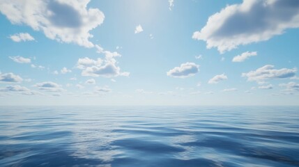 Wall Mural - tranquil scene with a clear sky and soft clouds over a calm, endless ocean horizon