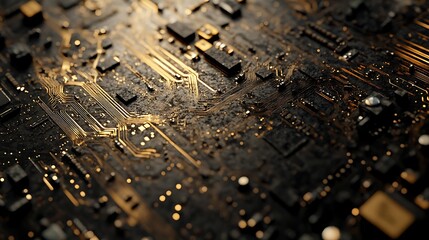Poster - Electric circuit board close-up showcases intricate details and connections among components in a modern technology setting