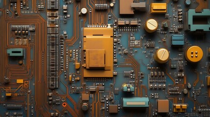 Poster - Close-up view of an electric circuit board showcasing intricate components and connections