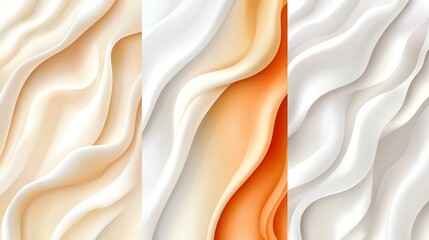 Poster - An abstract image featuring flowing waves of fabric-like textures in soft shades of white, cream, and orange, creating a smooth, elegant visual effect for creative projects.