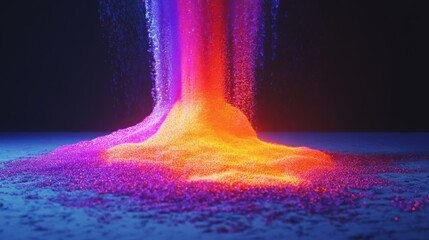 Wall Mural - Vibrant powder cascading, forming colorful mound.