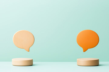 two speech bubbles on a pastel background symbolize communication and dialogue, perfect for represen