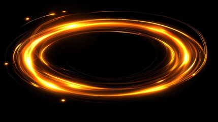 Poster - Bright Golden Circular Light Trails on Black Background