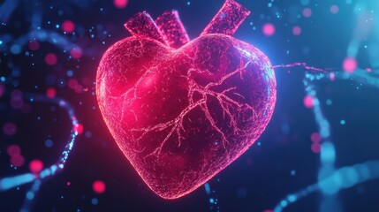 Poster - vibrant abstract heart design with glowing network and light effects
