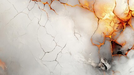 Poster - Cracked Surface with Orange Highlights on a Light Background