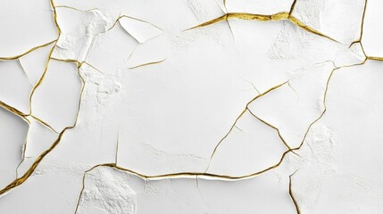 Poster - elegant texture of cracked white wall with golden veins