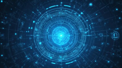 Poster - Futuristic Blue Abstract Background with Circular Geometric Patterns