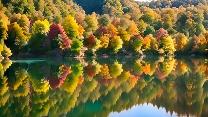 Poster - Colorful Autumn Forest Reflected in a Still Lake