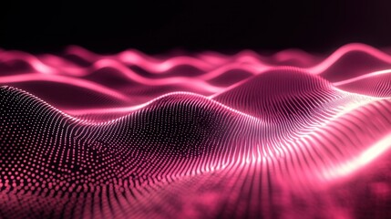 Poster - Futuristic Pink Wave Pattern with Digital Dots in Dark Background