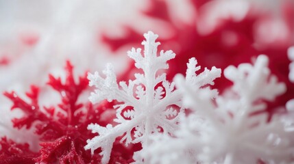 Poster - Colorful Snowflakes in White and Red Background for Winter Theme