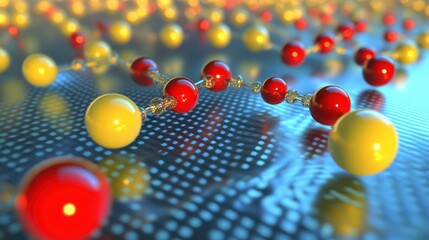 Poster - Abstract Molecular Structure with Red and Yellow Spheres on Surface