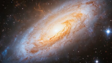 Poster - Spiral galaxy in deep space with stars and cosmic dust.