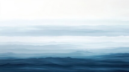 Aufkleber - Serene misty mountain range landscape in shades of blue, creating a tranquil and atmospheric scene.