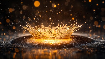 Wall Mural - Golden liquid splash with bokeh lights.