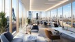 © thenort - Modern office with panoramic city view, featuring sleek furniture and natural light.
