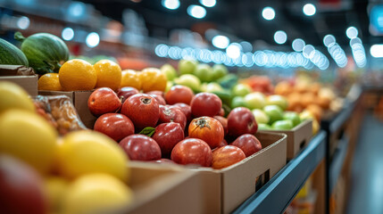 Colorful display of fresh fruits in a vibrant marketplace capturing the essence of autumn