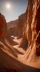 Wall Mural - Amazing red rock canyon landscape with sun shining through