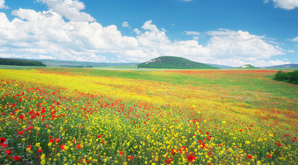 Wall Mural - Spring flowers meadow at day.