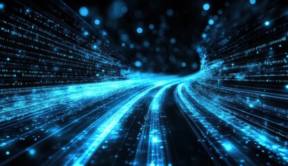 Poster - Futuristic Data Stream of Blue Light with Dynamic Motion Blur Representing Technology and Digital Connectivity in an Abstract Design