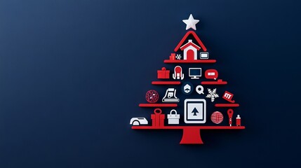 Poster - A Christmas tree decoration featuring smart home icons, designed to promote IoT and smart home technologies during Christmas and New Year.