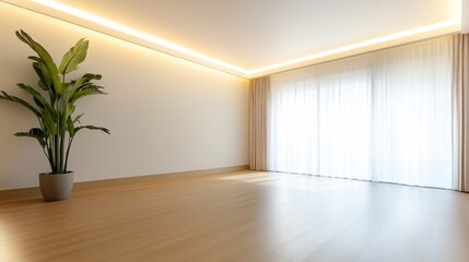 Wall Mural - A large empty room with a potted plant in the corner